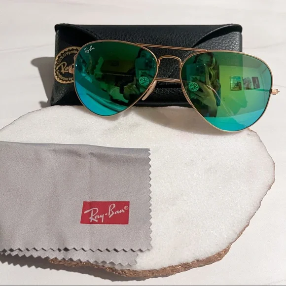 Ray-Ban Aviator Green Flash Lenses Gold Frame - Picture 4 of 7